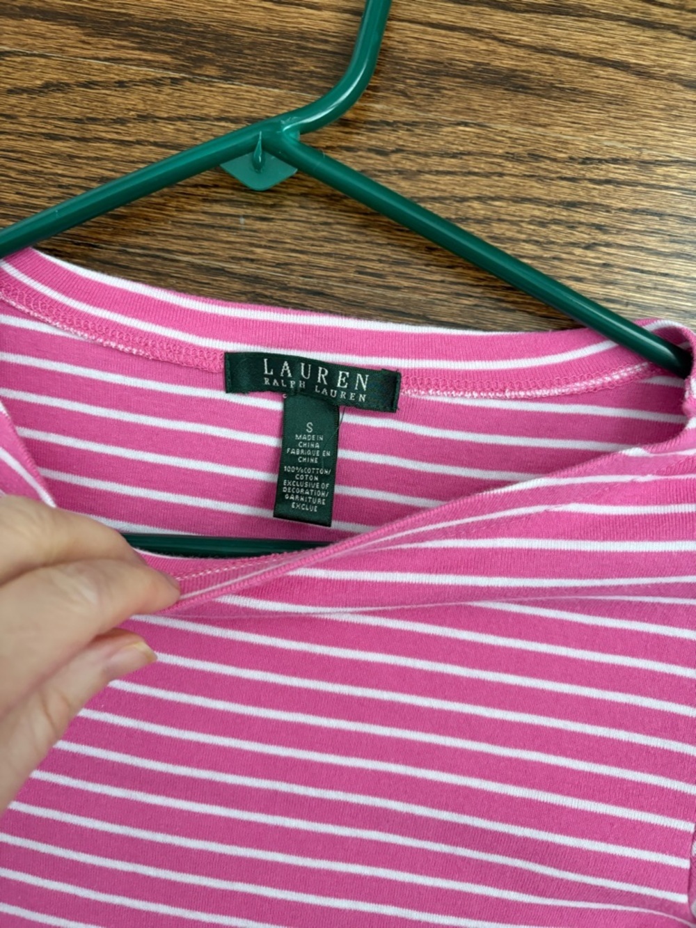 Lauren Ralph Lauren Pink Striped Short Sleeve Top Slim Fit Fitted Size Small - Picture 3 of 6